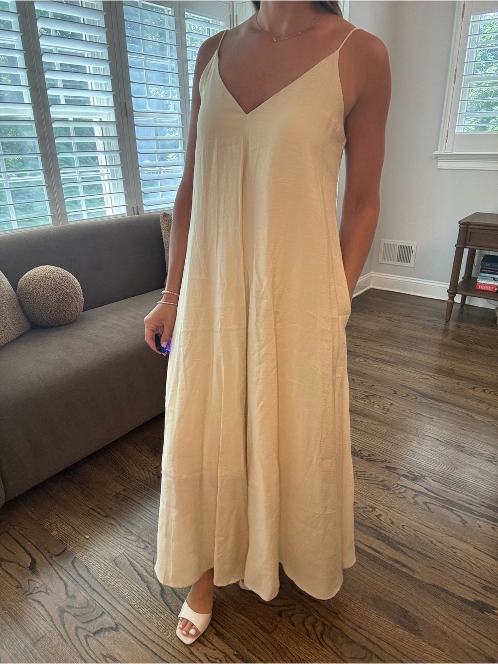 Commense Cream Maxi Slip Dress with Elastic Straps